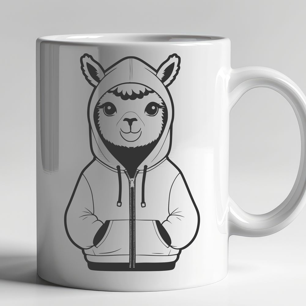 Happy Alpaca in Hoody Vector Art A high-quality vector illustration of a happy alpaca wearing a hoody.