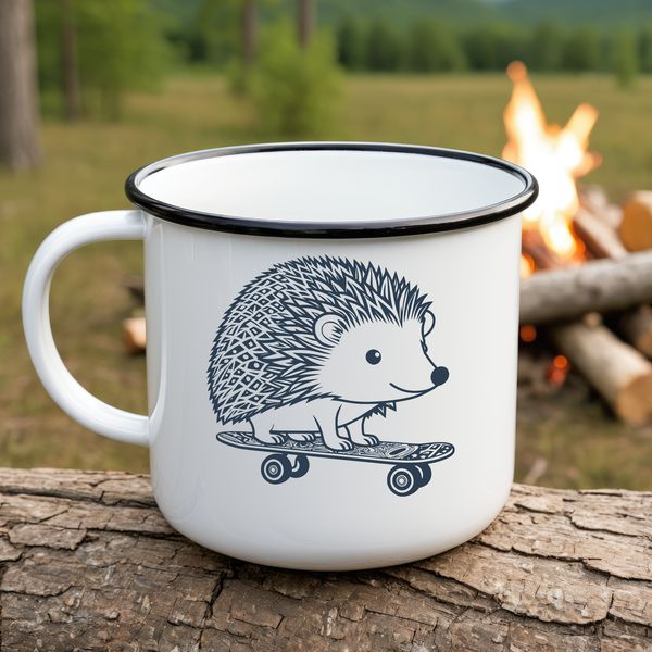 A small, spiny mammal sitting on a skateboard, designed as a vector graphic.