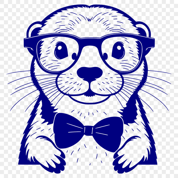 An illustration of a smiling otter wearing glasses in a vector format.