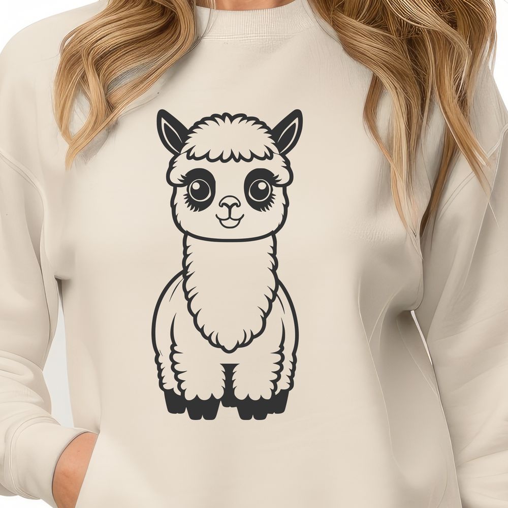 Andean Camelid Portrait An illustration of a South American alpaca, a type of camelid mammal.