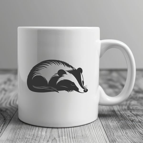 A detailed illustration of a badger in a sleeping position.
