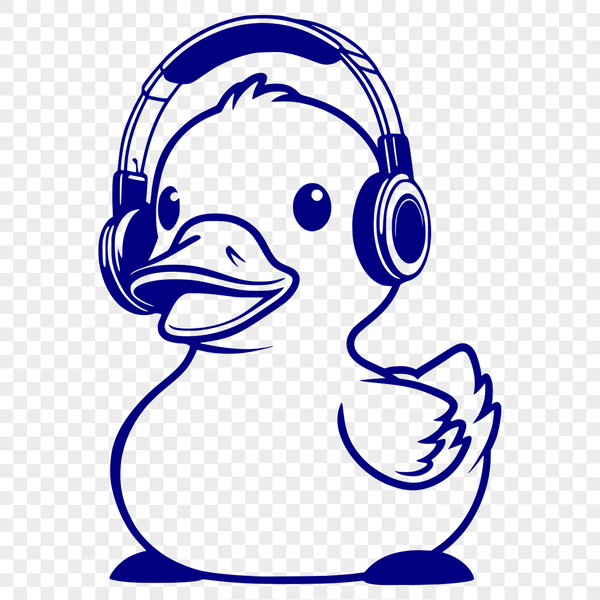 Quacky Vibes SVG Design A cartoon duck with headphones on, designed as a vector graphic.