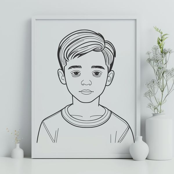 Young Face Design A vector design of a child's face with detailed features.