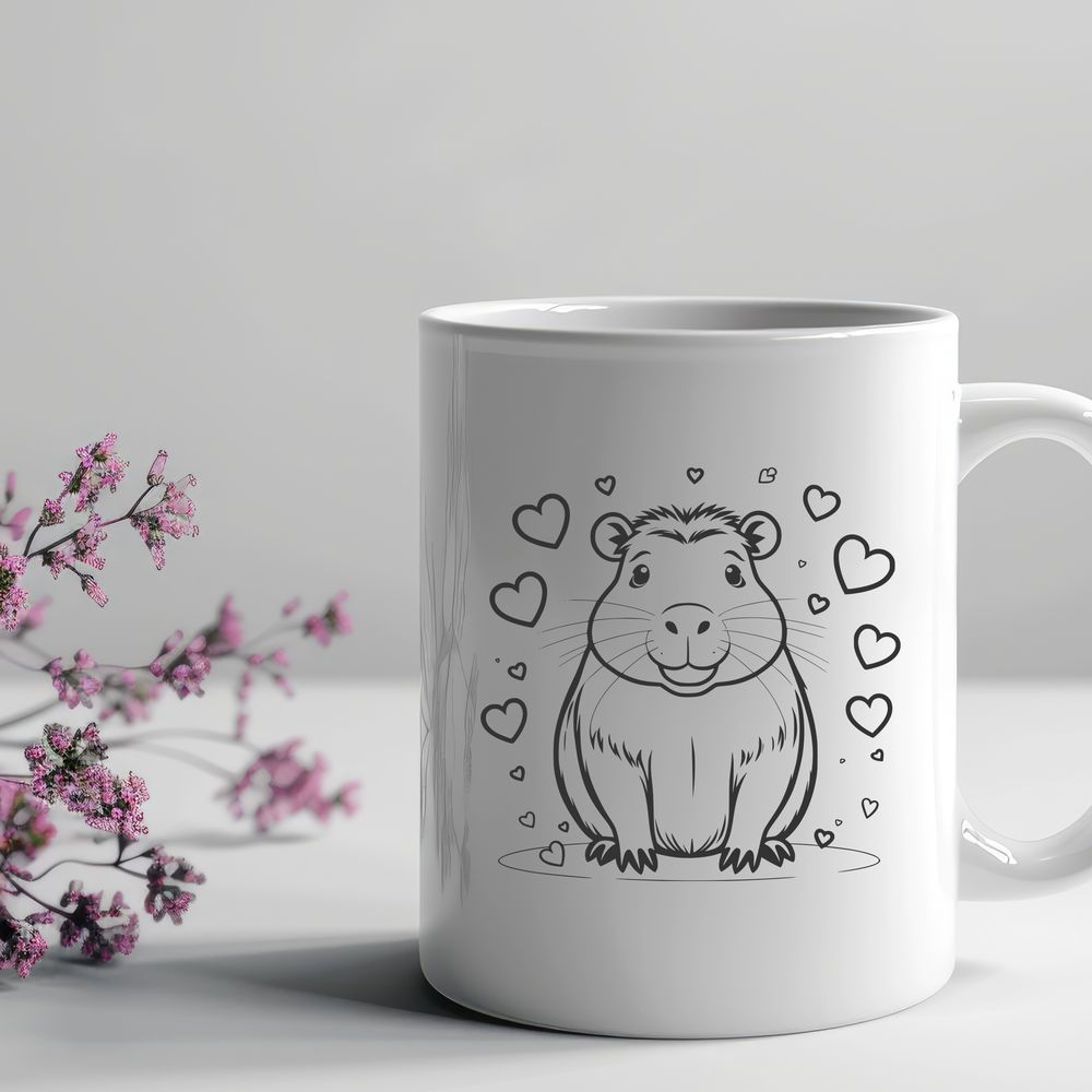 Capybara SVG Illustration with Heart Details A detailed illustration of a capybara, the world's largest rodent, with decorative heart patterns.