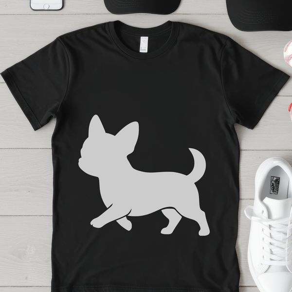 A small dog breed, the Chihuahua, is depicted in simple vector lines.