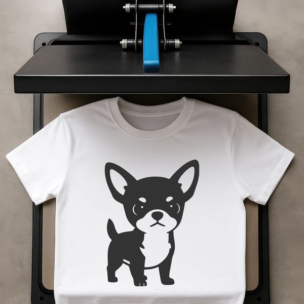 A small breed dog with pointed ears and a rounded face.