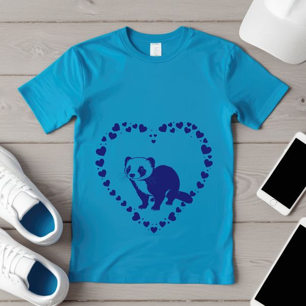 Cuddly Ferret Illustration with Love Hearts A ferret illustrated with love hearts, suitable for personal or commercial use as a vector art download.