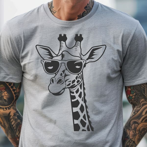 Trendy Savannah Star A cartoon giraffe wearing trendy sunglasses on a sunny savannah landscape.