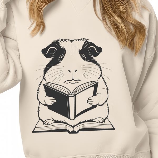 Cute Guinea Pig Reading Aloud A vector illustration of a guinea pig reading a book in a comfortable setting.