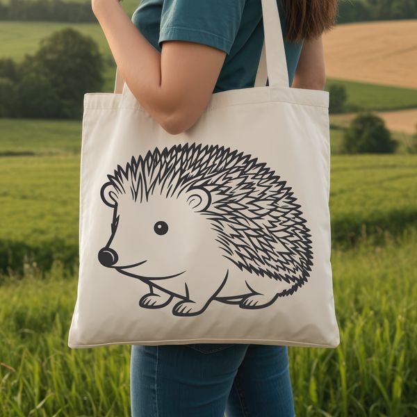 Black and White Hedgehog Illustration A digital illustration of a hedgehog in black and white lines, suitable for vector art and cutting machine designs.