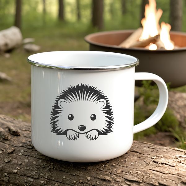 A small, prickly hedgehog peeking out from behind a leaf, vector design suitable for Cricut or cutting machine projects.