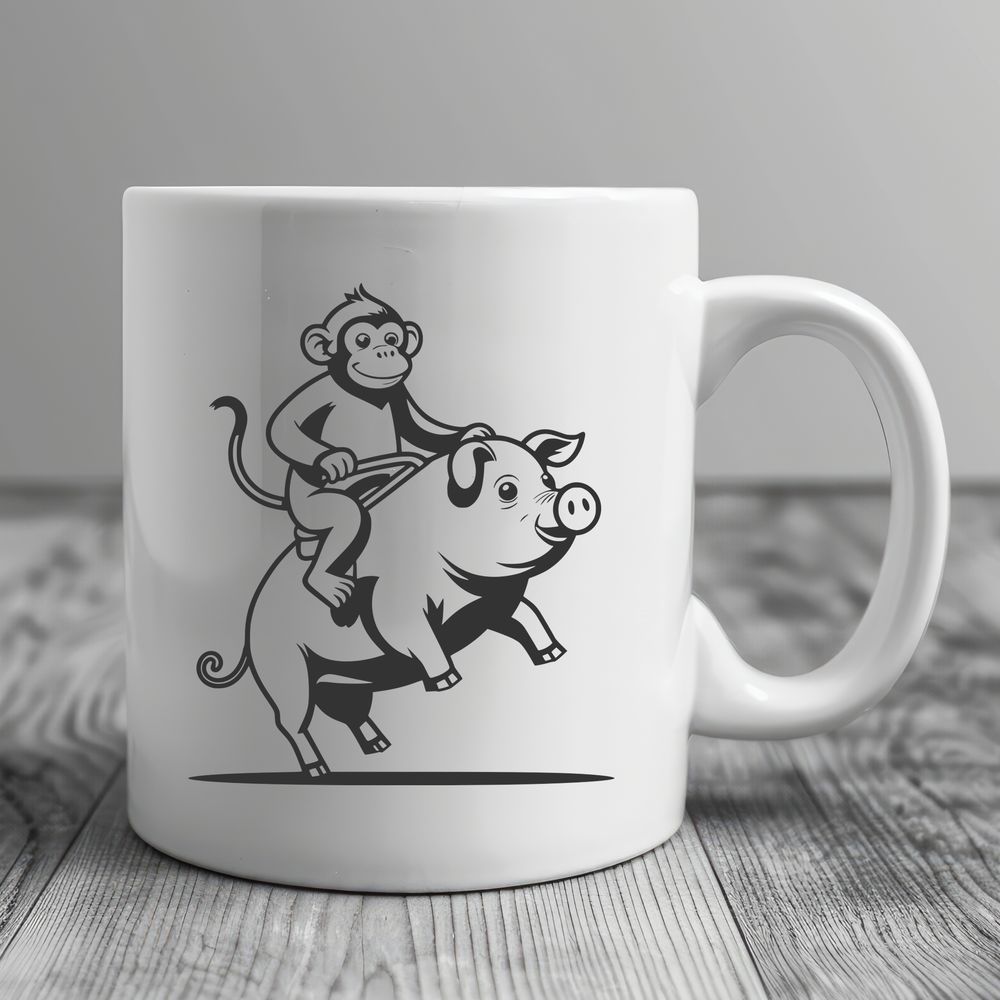 Monkey Pig Hybrid SVG Illustration A cartoon monkey with pig features sitting on the ground, created as a vector graphic.