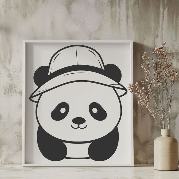 Black and White Panda Clip Art A realistic illustration of a wild panda in black and white, suitable for digital designs and crafts.
