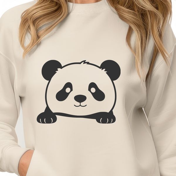 Bamboo Forest Critter A panda peeking out from behind a bamboo stalk, illustrated as a vector graphic.