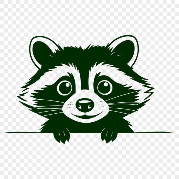 Mischief on the Forest Floor Raccoon peeking from behind a tree trunk in a detailed vector illustration.