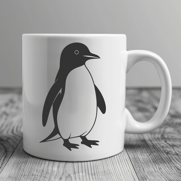 Black and White Penguin SVG File A black and white illustration of a penguin in a realistic style.