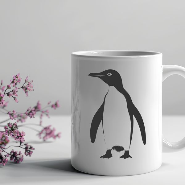 A vector illustration of a penguin in black and white.
