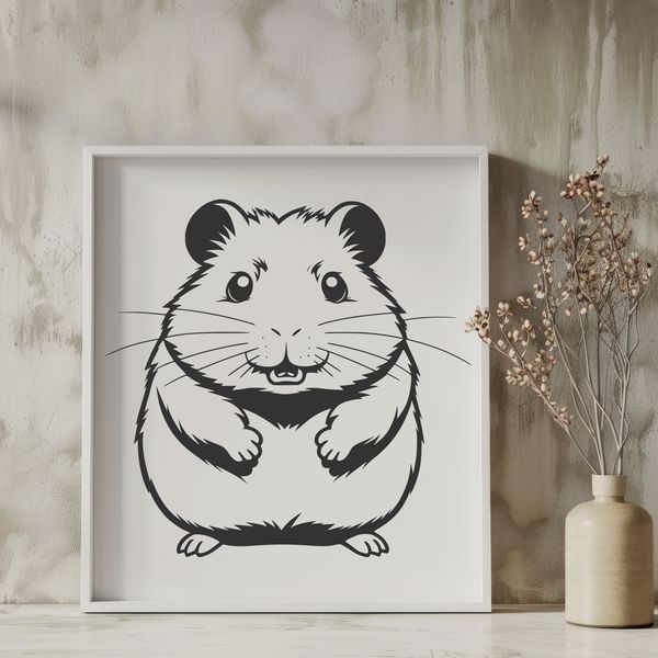 Happy Hamster Vector Graphic A simple illustration of a happy hamster in a cage, suitable for personal or commercial design projects.