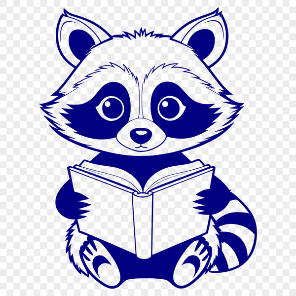 SVG Vector Art Raccoon Silhouette A cartoon raccoon character reading a book with a thoughtful expression.