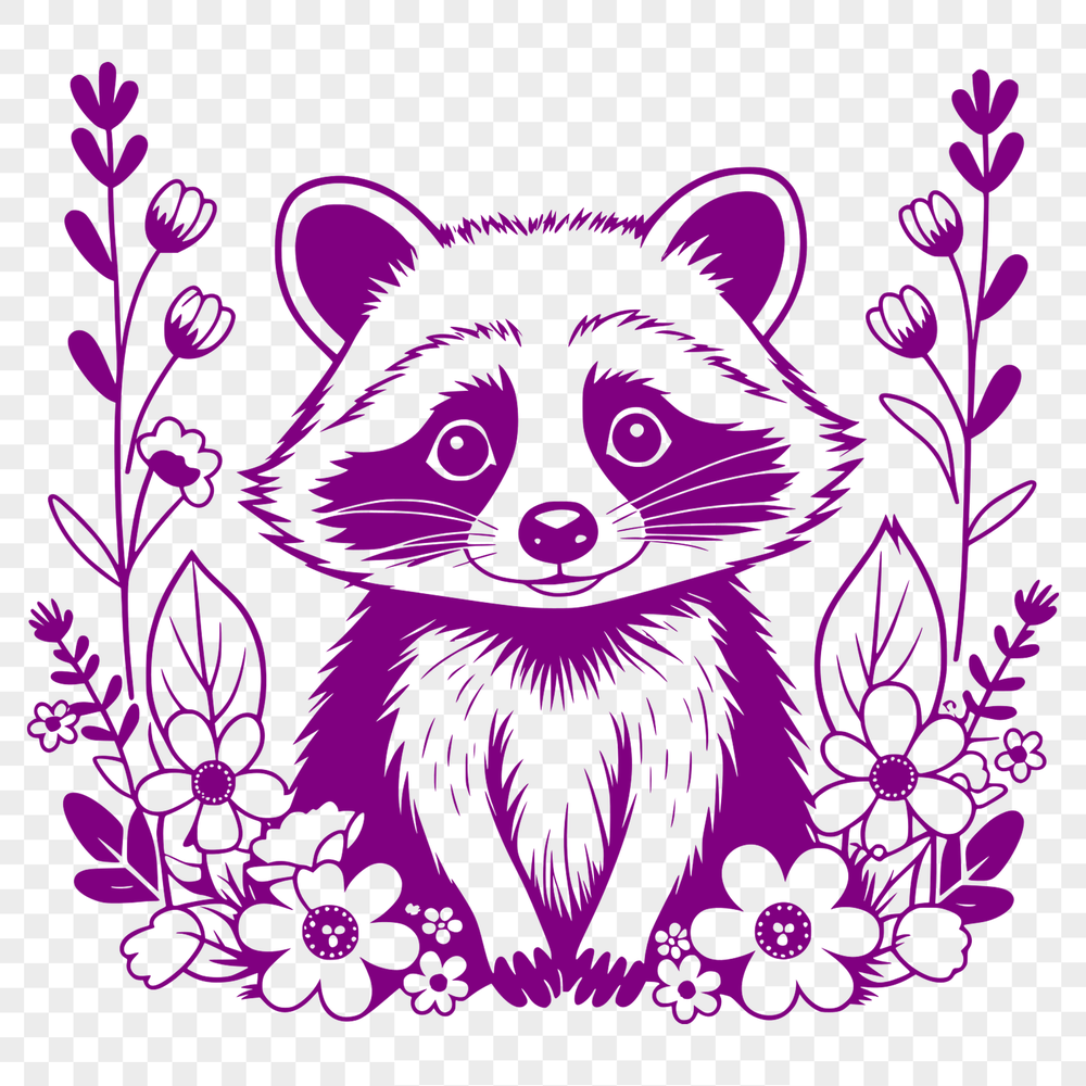 Floral Woodland Critter A digital illustration of a raccoon in a floral setting.