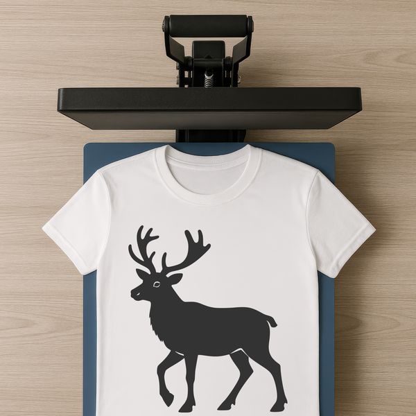 A close-up illustration of a reindeer's head with antlers.