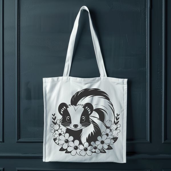 Floral Skunk SVG Graphic A vector illustration of a skunk in a floral setting.