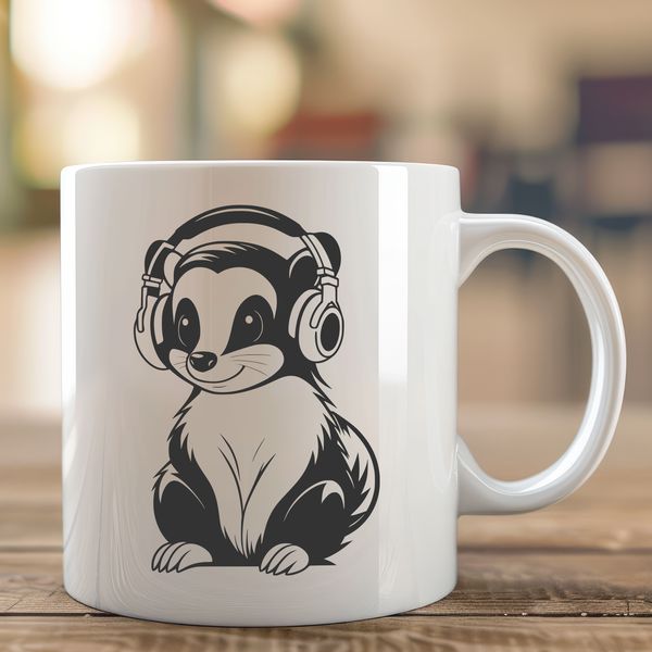 Cute Cartoon Skunk with Headphones A cartoon skunk illustration with headphones on its head, suitable for various uses.