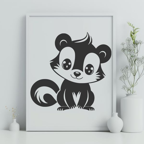 Free Skunk Clip Art Image An illustration of a skunk, a wild animal commonly found in North America.