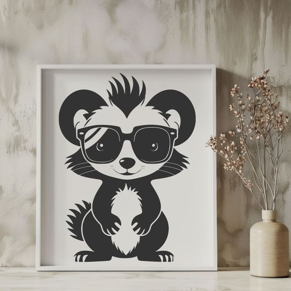 Adorable Animal Vector Art A skunk wearing sunglasses in a playful pose, designed as vector art.