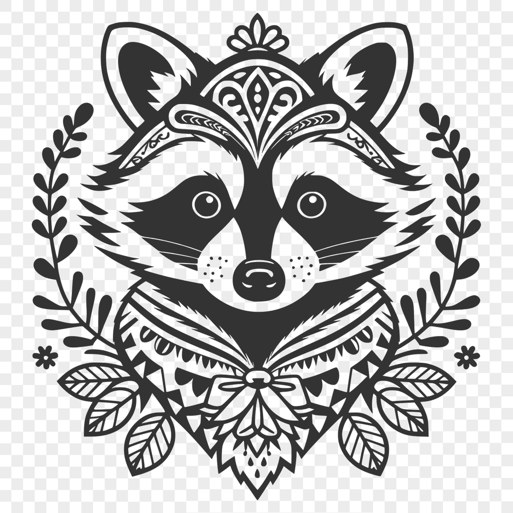 Racoon Among Blooms A vector illustration of a raccoon surrounded by floral elements.