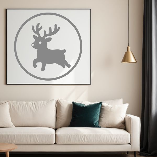 A digital illustration of a cute reindeer with a festive Christmas theme.