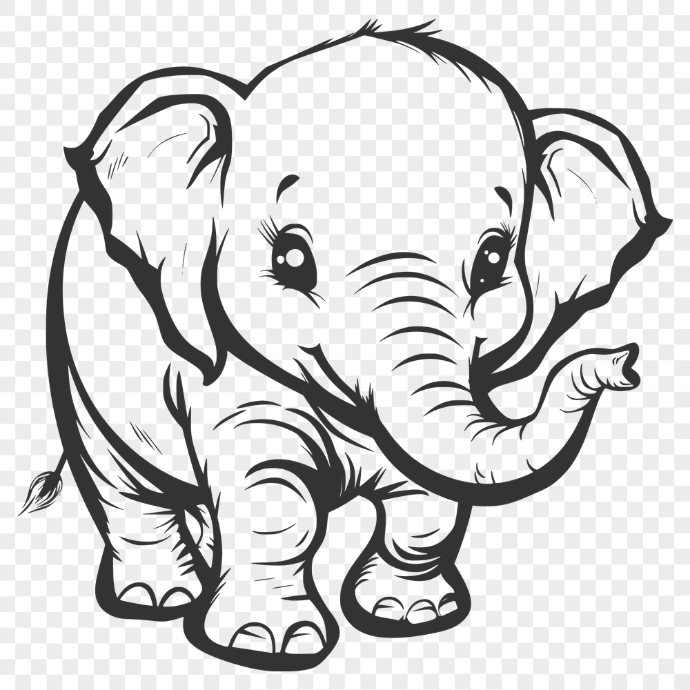 Cute Standing Elephant Vector Drawing