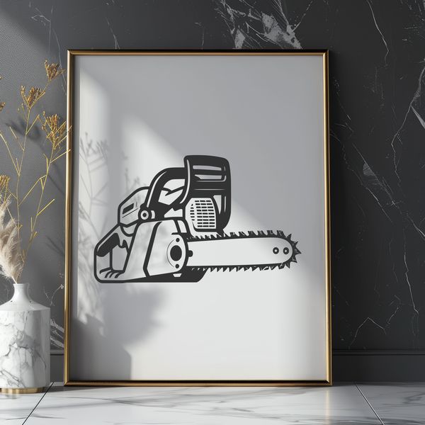 Chainsaw Illustration for Design Projects A detailed illustration of a chainsaw, ideal for crafting or design projects requiring precision cutting.
