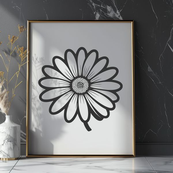 Bright Daisy Blooms on a Calming Blue Background A simple illustration of a white daisy with yellow center on a blue background.