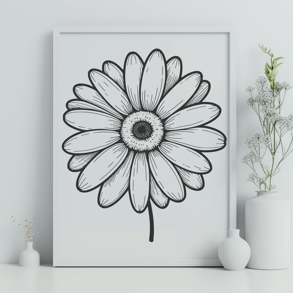 Beautiful Single Daisy Flower Illustration A high-quality illustration of a single daisy flower with detailed petals.