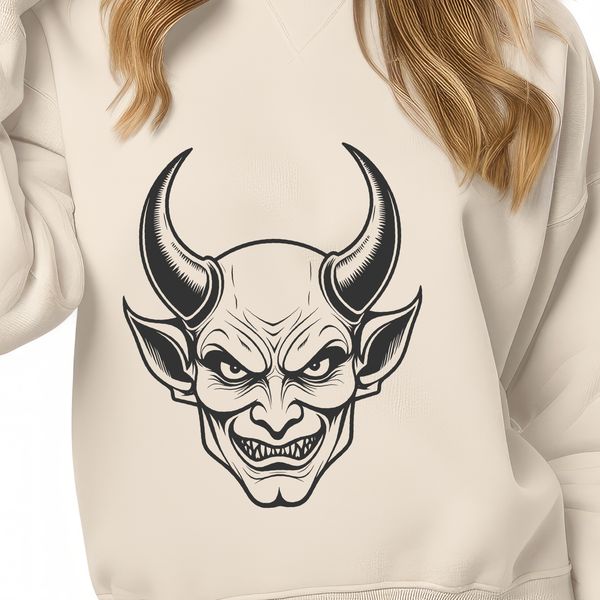 Winged Devil Icon Design A stylized illustration of the devil with horns and wings, suitable for Halloween designs and vector art projects.