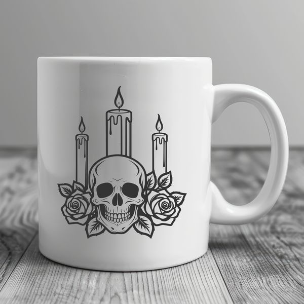 Gothic Skull Design SVG Vector A stylized gothic skull design with intricate details, suitable for Halloween decorations or as a vector template.