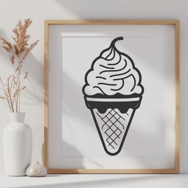 Ice Cream Cone Vector Graphic A vector design featuring a stylized dessert made from ice cream in a classic cone format.