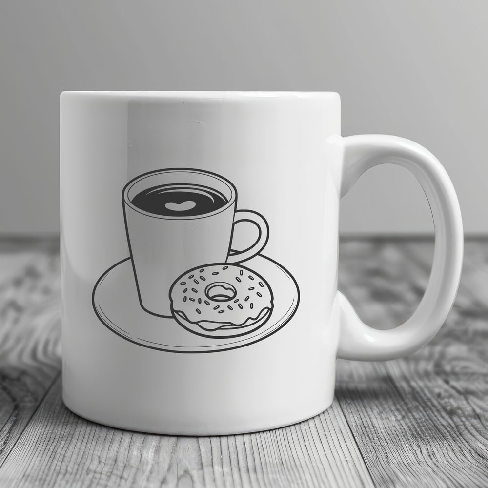 Donut on a Coffee Cup Graphic A colorful illustration of a single serving donut on a white coffee cup.