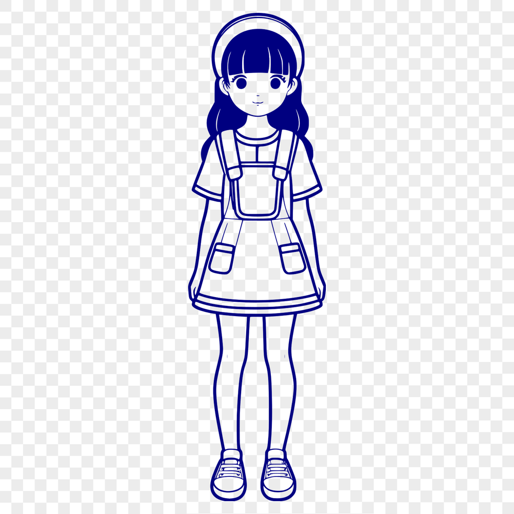Simple Illustration Style Girl A young girl with a neutral expression in a simple illustration style.