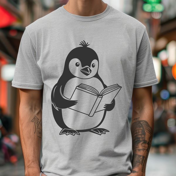 Penguin Reading Illustration A stylized illustration of a penguin reading a book, created as a vector graphic.