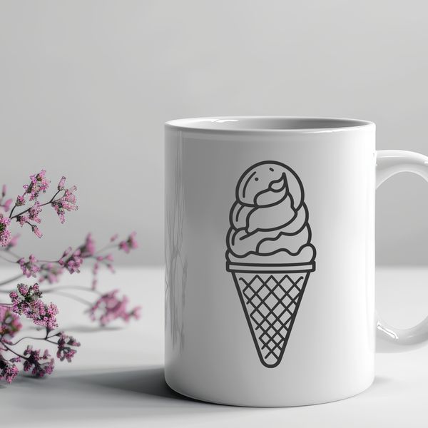 Sweet SVG Dessert Design A colorful illustration of a single serving of ice cream with a rounded cone and toppings.