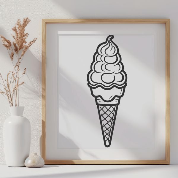 Whimsical Cone Delight Vector Graphic A colorful illustration of a scoop of ice cream in a cone, suitable for printing or digital use.