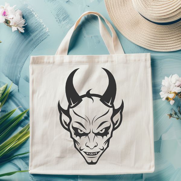 Detailed illustration of a horned devil figure, suitable for Halloween decorations or designs.