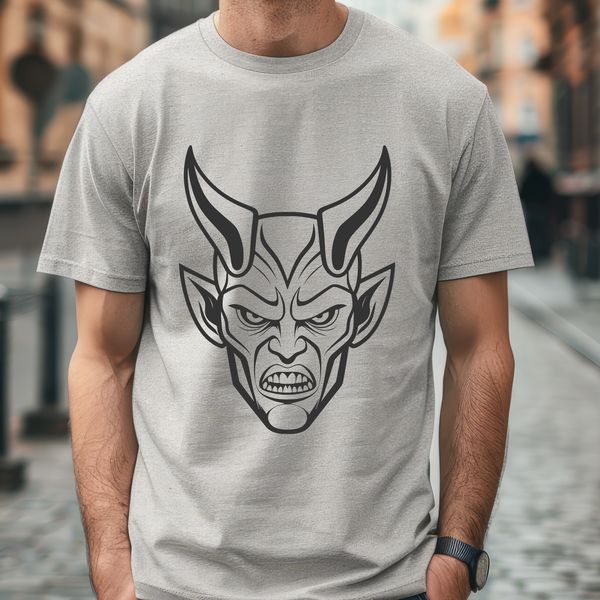 Mysterious Red Horned Figure An SVG design featuring a menacing figure with red skin and sharp teeth, often associated with Halloween imagery.