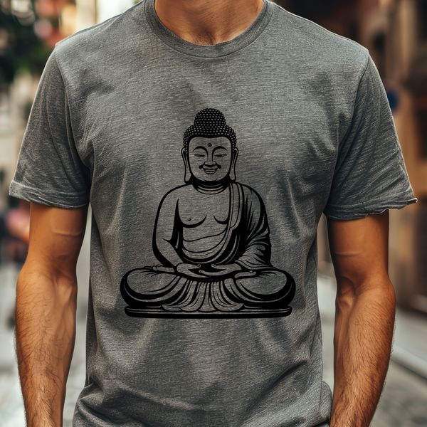 Meditating Buddha Icon Religious iconography vector graphic illustration of a seated Buddha in meditation.