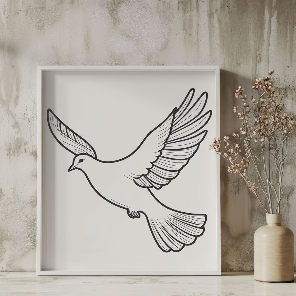 Digital Dove Silhouette A white dove in flight, depicted as a digital vector graphic.