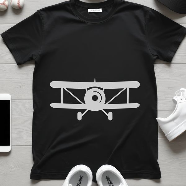 An illustration of a single engine propeller plane with a sleek aerodynamic body.