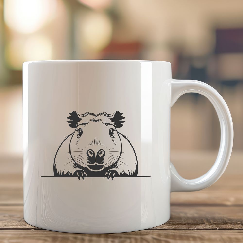 Capybara Vector Art A South American rodent peeking out from behind a plant, depicted as a vector graphic.