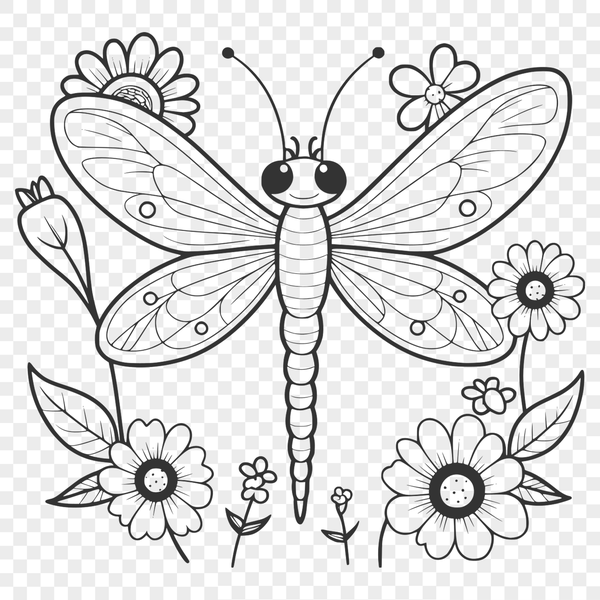 Floral Patterns Dragonfly Vector Graphic A detailed digital illustration of a dragonfly with floral patterns in vector format.